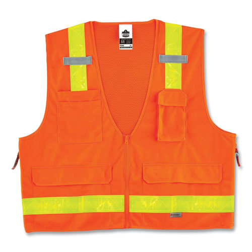 Glowear 8250zhg Class 2 Hi-gloss Surveyors Zipper Vest, Polyester, Large/x-large, Orange, Ships In 1-3 Business Days