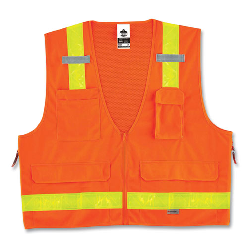 Glowear 8250zhg Class 2 Hi-gloss Surveyors Zipper Vest, Polyester, 4x-large/5x-large, Orange, Ships In 1-3 Business Days