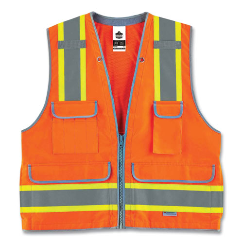 Glowear 8254hdz Class 2 Heavy-duty Surveyors Zipper Vest, Polyester, Large/x-large, Orange, Ships In 1-3 Business Days