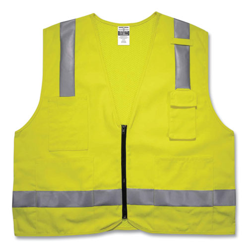 Glowear 8262frz Class 2 Fr Surveyor Zipper Vest, Tencel/modacrylic/para-aramid/kevlar, L/xl, Lime, Ships In 1-3 Business Days