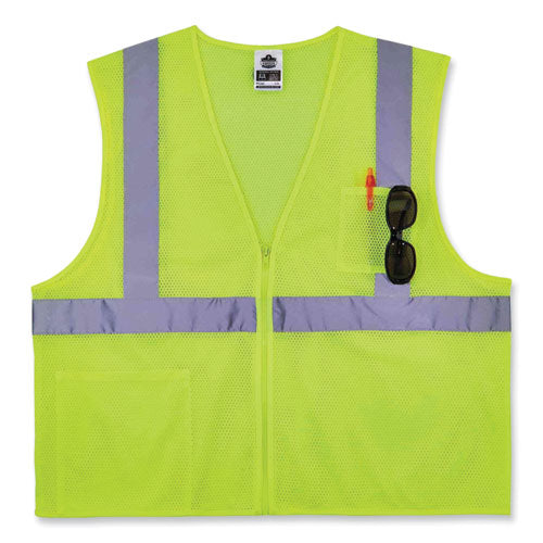 Glowear 8256z Class 2 Self-extinguishing Zipper Vest, Polyester, Small/medium, Lime, Ships In 1-3 Business Days