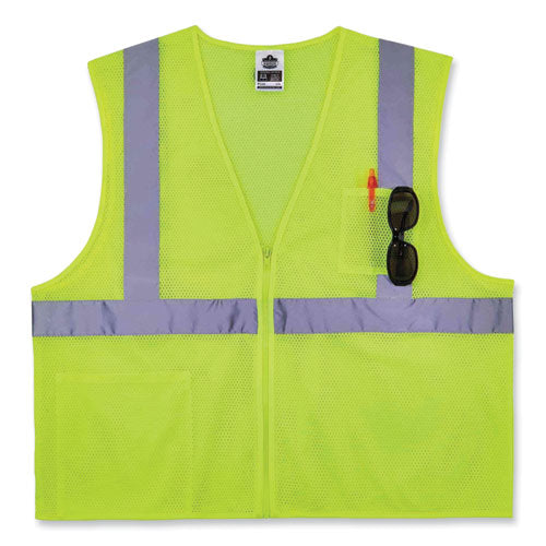 Glowear 8256z Class 2 Self-extinguishing Zipper Vest, Polyester, 2x-large/3x-large, Lime, Ships In 1-3 Business Days