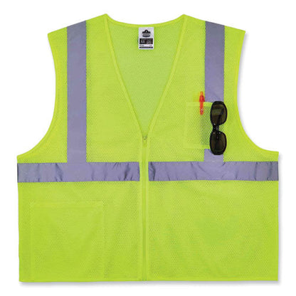 Glowear 8256z Class 2 Self-extinguishing Zipper Vest, Polyester, 2x-large/3x-large, Lime, Ships In 1-3 Business Days