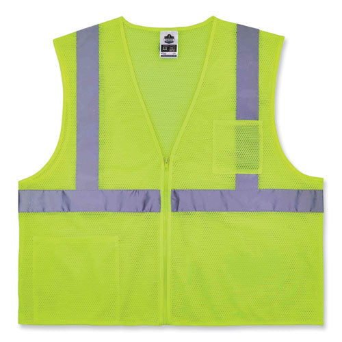 Glowear 8256z Class 2 Self-extinguishing Zipper Vest, Polyester, 4x-large/5x-large, Lime, Ships In 1-3 Business Days
