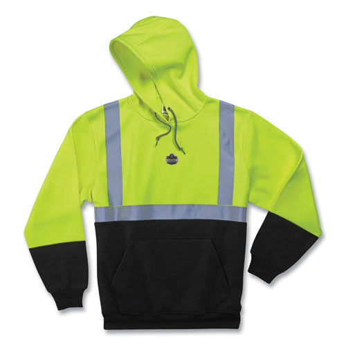 Glowear 8293 Hi-vis Class 2 Hooded Sweatshirt Black Bottom, Polar Fleece, Small, Lime, Ships In 1-3 Business Days
