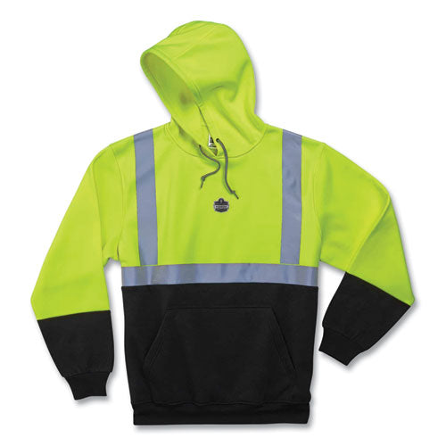 Glowear 8293 Hi-vis Class 2 Hooded Sweatshirt Black Bottom, Polar Fleece, Small, Lime, Ships In 1-3 Business Days
