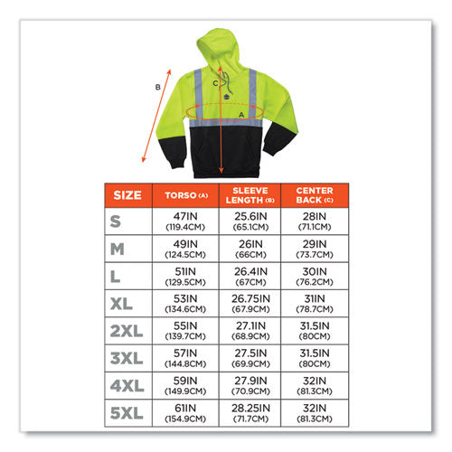 Glowear 8293 Hi-vis Class 2 Hooded Sweatshirt Black Bottom, Polar Fleece, Small, Lime, Ships In 1-3 Business Days