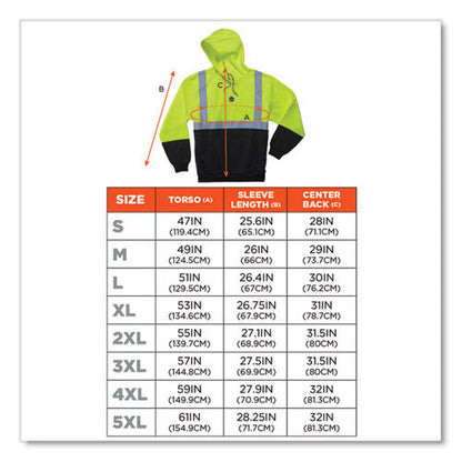 Glowear 8293 Hi-vis Class 2 Hooded Sweatshirt Black Bottom, Polar Fleece, Small, Lime, Ships In 1-3 Business Days