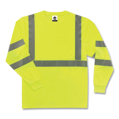 Glowear 8391 Class 3 Hi-vis Long Sleeve Shirt, Polyester, Lime, 4x-large, Ships In 1-3 Business Days