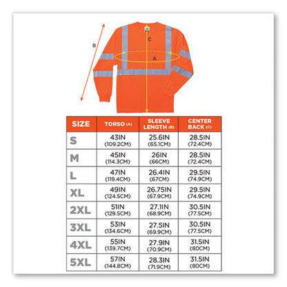 Glowear 8391 Class 3 Hi-vis Long Sleeve Shirt, Polyester, Orange, Medium, Ships In 1-3 Business Days