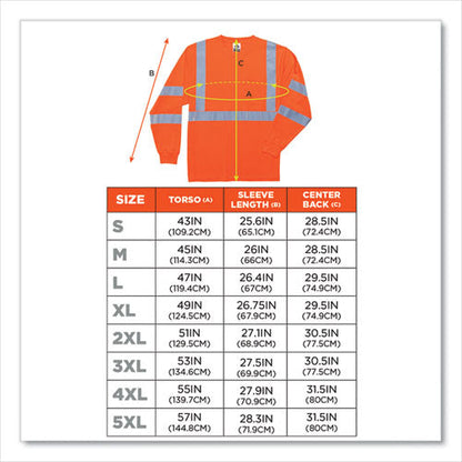 Glowear 8391 Class 3 Hi-vis Long Sleeve Shirt, Polyester, Orange, 3x-large, Ships In 1-3 Business Days