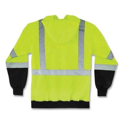 Glowear 8372 Zipup Hivis Class 3 Zip Hood Sweatshirt W/ Black Bottom, Polar Fleece, Lime, Medium, Ships In 1-3 Business Days