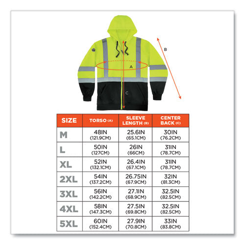 Glowear 8372 Zipup Hivis Class 3 Zip Hood Sweatshirt W/ Black Bottom, Polar Fleece, Lime, Medium, Ships In 1-3 Business Days