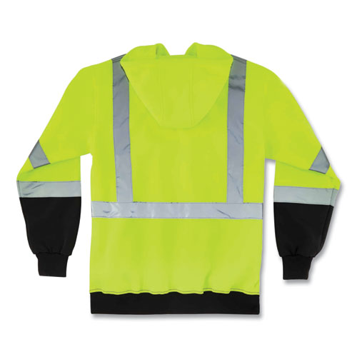 Glowear 8372 Zipup Hivis Class 3 Zip Hood Sweatshirt W/ Black Bottom, Polar Fleece, Lime, Medium, Ships In 1-3 Business Days