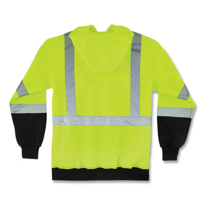 Glowear 8372 Zipup Hivis Class 3 Zip Hood Sweatshirt W/ Black Bottom, Polar Fleece, Lime, Medium, Ships In 1-3 Business Days