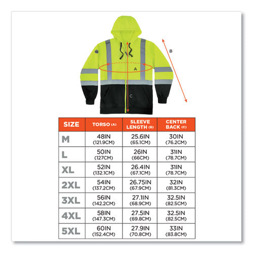 Glowear 8372 Zipup Hivis Class 3 Zip Hood Sweatshirt W/ Black Bottom, Polar Fleece, Lime, Medium, Ships In 1-3 Business Days