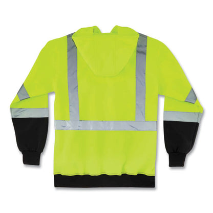 Glowear 8372 Zipup Hivis Class 3 Zip Hood Sweatshirt W/ Black Bottom, Polar Fleece, Lime, Medium, Ships In 1-3 Business Days