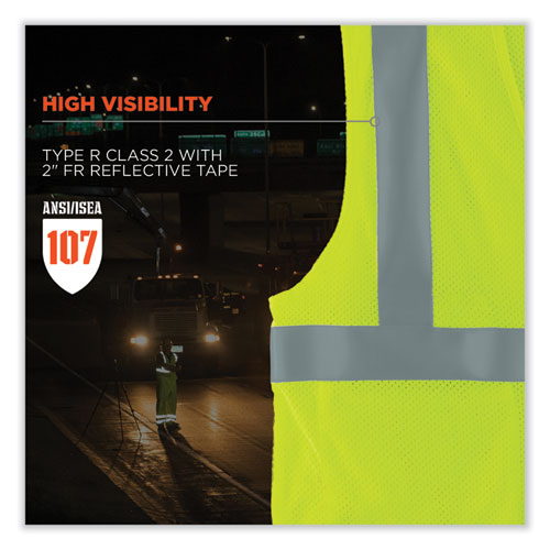 Glowear 8263frhl Class 2 Fr Safety Economy Hook And Loop Vest, Modacrylic Mesh/cotton, S/m, Lime, Ships In 1-3 Business Days