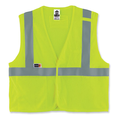 Glowear 8263frhl Class 2 Fr Safety Economy Hook/loop Vest, Modacrylic Mesh/cotton, 2xla/3xl, Lime, Ships In 1-3 Business Days