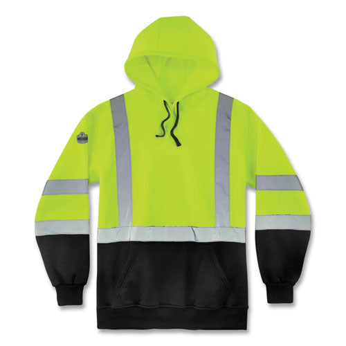 Glowear 8373 Hi-vis Class 3 Hooded With Sweatshirt Black Bottom, Polar Fleece, Lime, Medium, Ships In 1-3 Business Days