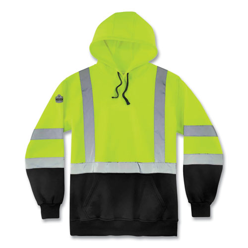 Glowear 8373 Hi-vis Class 3 Hooded With Sweatshirt Black Bottom, Polar Fleece, Lime, Medium, Ships In 1-3 Business Days
