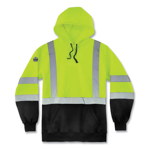 Glowear 8373 Hi-vis Class 3 Hooded With Sweatshirt Black Bottom, Polar Fleece, Lime, Medium, Ships In 1-3 Business Days