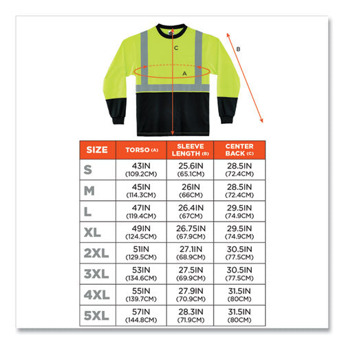 Glowear 8281bk Class 2 Long Sleeve Shirt With Black Bottom, Polyester, Small, Lime, Ships In 1-3 Business Days