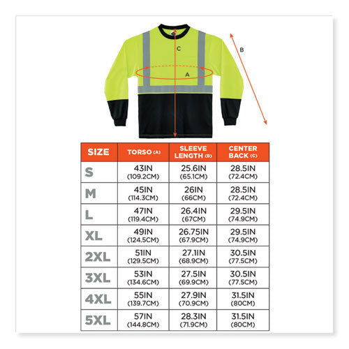 Glowear 8281bk Class 2 Long Sleeve Shirt With Black Bottom, Polyester, Large, Lime, Ships In 1-3 Business Days