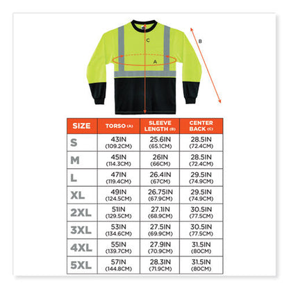 Glowear 8281bk Class 2 Long Sleeve Shirt With Black Bottom, Polyester, Large, Lime, Ships In 1-3 Business Days