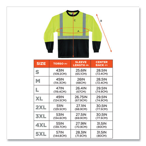 Glowear 8281bk Class 2 Long Sleeve Shirt With Black Bottom, Polyester, 3x-large, Lime, Ships In 1-3 Business Days