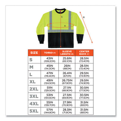 Glowear 8281bk Class 2 Long Sleeve Shirt With Black Bottom, Polyester, 3x-large, Lime, Ships In 1-3 Business Days