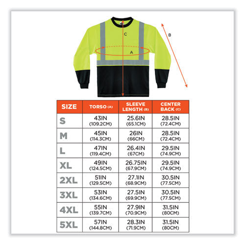 Glowear 8281bk Class 2 Long Sleeve Shirt With Black Bottom, Polyester, 4x-large, Lime, Ships In 1-3 Business Days
