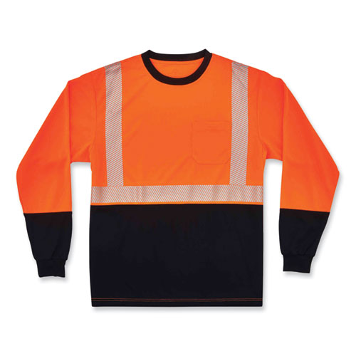 Glowear 8281bk Class 2 Long Sleeve Shirt With Black Bottom, Polyester, Medium, Orange, Ships In 1-3 Business Days