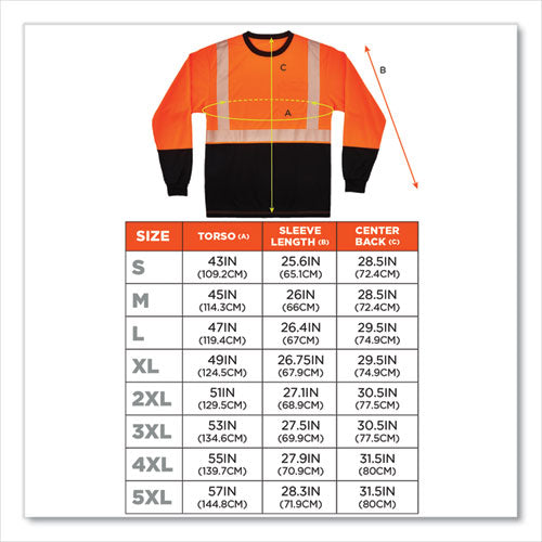 Glowear 8281bk Class 2 Long Sleeve Shirt With Black Bottom, Polyester, Medium, Orange, Ships In 1-3 Business Days
