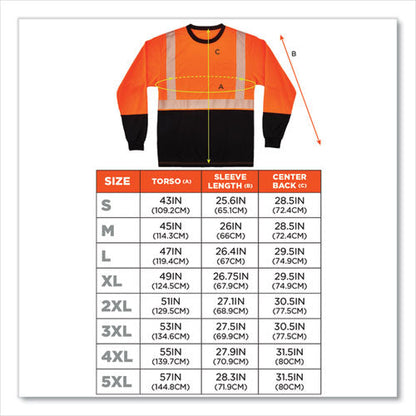 Glowear 8281bk Class 2 Long Sleeve Shirt With Black Bottom, Polyester, Medium, Orange, Ships In 1-3 Business Days