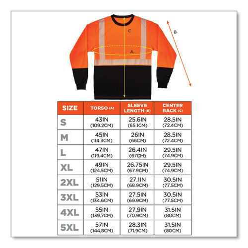 Glowear 8281bk Class 2 Long Sleeve Shirt With Black Bottom, Polyester, X-large, Orange, Ships In 1-3 Business Days