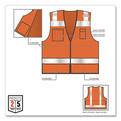 Glowear 8253hdz Class 2 Heavy-duty Mesh Surveyors Vest, Polyester, 2x-large/3x-large, Orange, Ships In 1-3 Business Days