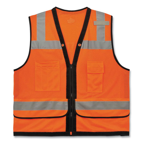 Glowear 8253hdz Class 2 Heavy-duty Mesh Surveyors Vest, Polyester, 4x-large/5x-large, Orange, Ships In 1-3 Business Days