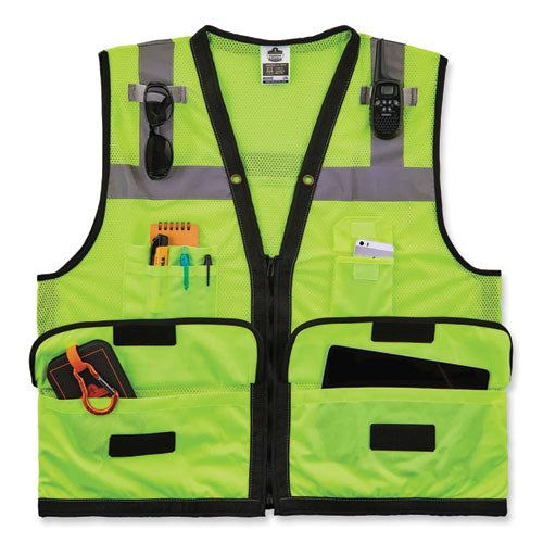 Glowear 8253hdz Class 2 Heavy-duty Mesh Surveyors Vest, Polyester, 4x-large/5x-large, Lime, Ships In 1-3 Business Days