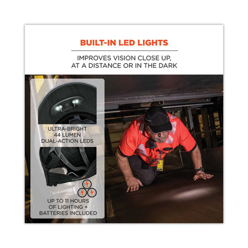 Skullerz 8965 Lightweight Bump Cap Hat With Led Lighting, Short Brim, Navy, Ships In 1-3 Business Days