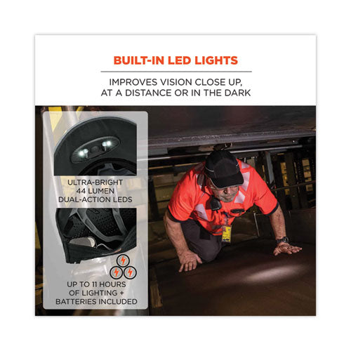 Skullerz 8965 Lightweight Bump Cap Hat With Led Lighting, Long Brim, Black, Ships In 1-3 Business Days