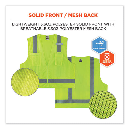 Glowear 8249z Class 2 Economy Surveyors Zipper Vest, Polyester, 2x-large/3x-large, Lime, Ships In 1-3 Business Days