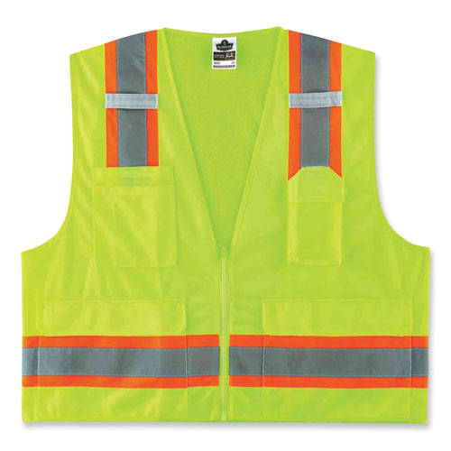 Glowear 8248z Class 2 Two-tone Surveyors Zipper Vest, Polyester, Small/medium, Lime, Ships In 1-3 Business Days