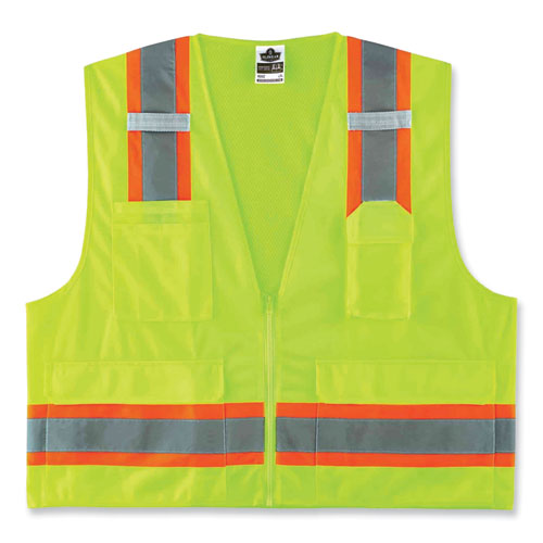 Glowear 8248z Class 2 Two-tone Surveyors Zipper Vest, Polyester, 4x-large/5x-large, Lime, Ships In 1-3 Business Days