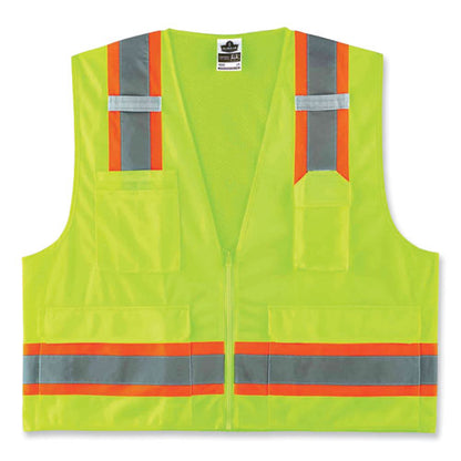 Glowear 8248z Class 2 Two-tone Surveyors Zipper Vest, Polyester, 4x-large/5x-large, Lime, Ships In 1-3 Business Days