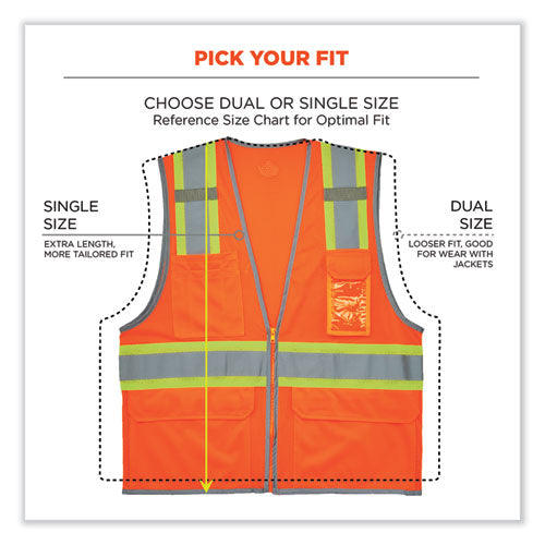 Glowear 8246z Class 2 Two-tone Mesh Reflective Binding Zipper Vest, Polyester, Small/med, Orange, Ships In 1-3 Business Days