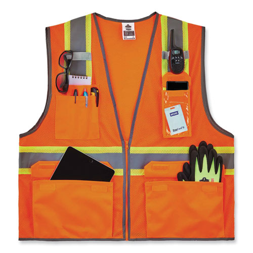 Glowear 8246z Class 2 Two-tone Mesh Reflective Binding Zipper Vest, Polyester, Small/med, Orange, Ships In 1-3 Business Days