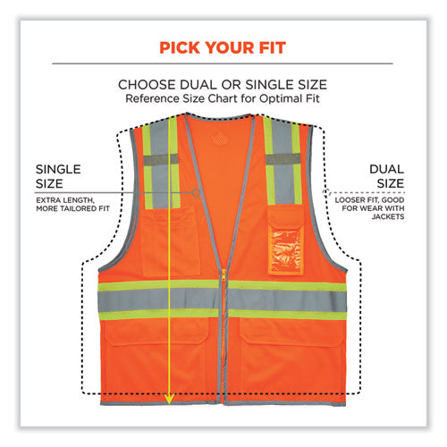 Glowear 8246z Class 2 Two-tone Mesh Reflective Binding Zipper Vest, Polyester, Large/xl, Orange, Ships In 1-3 Business Days