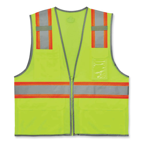 Glowear 8246z Class 2 Two-tone Mesh Reflective Binding Zipper Vest, Polyester, Small/medium, Lime, Ships In 1-3 Business Days