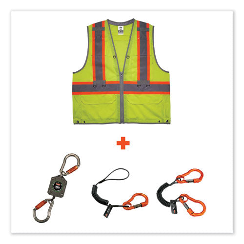 Glowear 8231tvk Class 2 Hi-vis Tool Tethering Safety Vest Kit, Polyester, 2x-large/3x-large, Lime, Ships In 1-3 Business Days